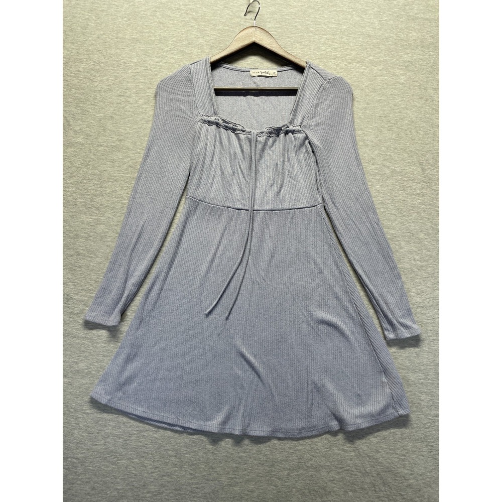 Live to Be Spoiled Knit Mini Dress Women Small Blue Rayon Tie Detail Square Neck